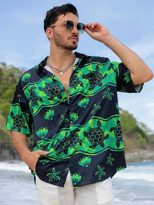Printed Hawaiian Shirt — Coral