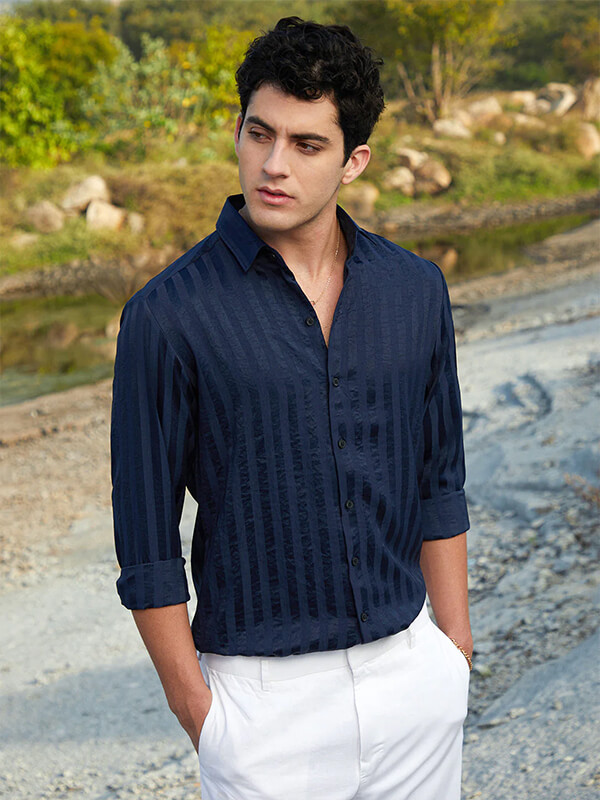 Vertical Stripe Shirt — Beige